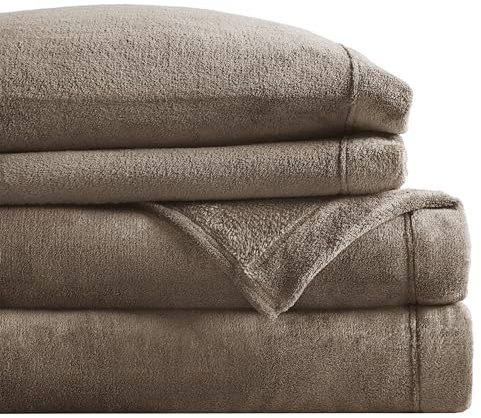 Sleep Philosophy Soloft Plush Sheet Set King Size Sheets - 4 Piece, Brown