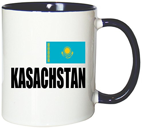 Mister Merchandise Kaffeetasse Kasachstan Fahne Flag Teetasse Becher, Farbe: Weiß-Blau