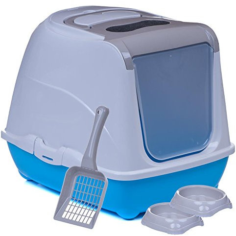 Sondermodell Flipcat 50 graubeige/Design 16 + Streuschaufel + 2 Näpfe