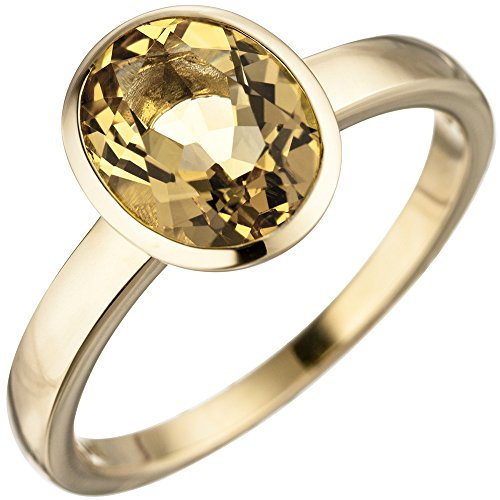 Schmuck Krone Ring Damenring mit Citrin gelb oval 585 Gold Gelbgold Goldring Citrinring, Ringgröße:Innenumfang 54mm ~ Ø17.2mm