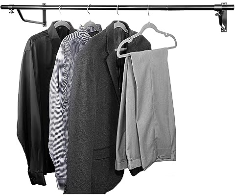 Direct Online Houseware House of Home Heavy Duty Wall Mounted Clothes Rail - Hanging Coat Rack Wardrobe Replacement - Clothes Storage & Organiser for Shirts, Coats, Jackets & Hat (Black, 4ft Wide)
