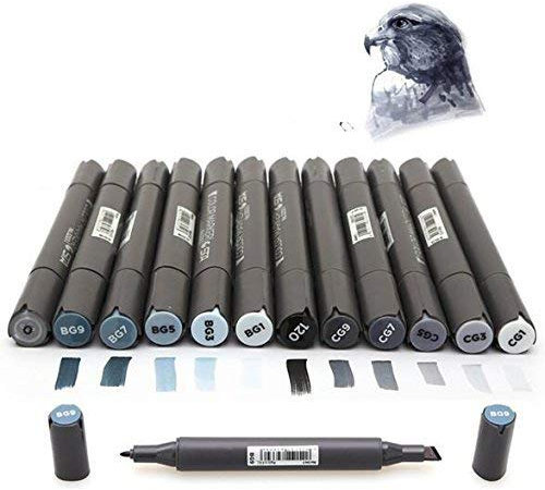12 Cool grau Farben Art Marker Graustufen Künstler Gemälde Marker Dual Kopf Marker für Pinsel Set Stift Schule Student Supplies
