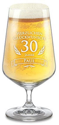 AMAVEL Bierglas mit Gravur zum 30. Geburtstag – Personalisiert mit [Name] – Pilstulpe – Geburtstagsgeschenke für Männer und Frauen – Geschenkidee zum Geburtstag – Männergeschenke – Füllmenge: 400 ml