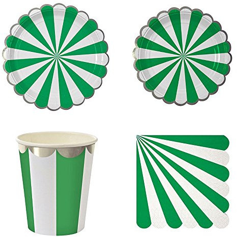 JIAN YA NA Birthday Party Supplies Set Plates Napkins Cups Paper Tableware Kit for 16 Guests Dark green