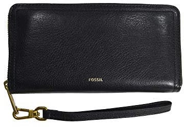 Fossil Portefeuille pour femme Logan, Cuir et polyuretane Trim Zip Clutch noir 19.7 cm L x 1.9 cm W x 10.2 cm H SL7831001