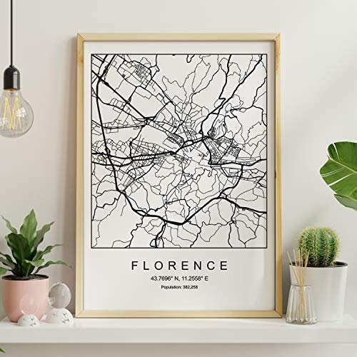 Nacnic Kunstdruck Florenz Stadtplan nordischen Stil schwarz und weiß. A3 Größe Plakat Das Bedruckte Papier Keine 250 gr. Gemälde, Drucke und Poster für Wohnzimmer und Schlafzimmer