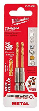 Milwaukee Shockwave™ RED Helix™ 1/4 Hex Shank Impact Drill Bits 1/8 Pack of 2