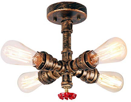 iDEGU Industrielle Deckenleuchte Wasserrohr Lampe 4 Lichter E27 Fassung Deckenlampe Vintage Rohr Lampenschirm, 22CM (Rost)