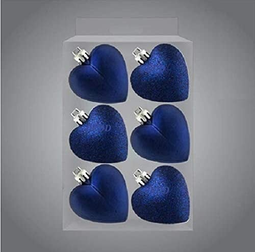 Davies 6 BLUE Heart Shaped Bauble Hearts Christmas Ornament Hanging Tree Decorations
