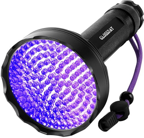 GLOSSDAY Blacklight Lampe de poche UV 128 LED Lampe de poche professionnelle pour chien/chat, chasse scorpions