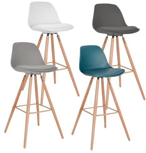 IDMarket - Lot de 4 tabourets de Bar SARA Mix Color | Coloris gris foncé et clair, blanc, bleu canard