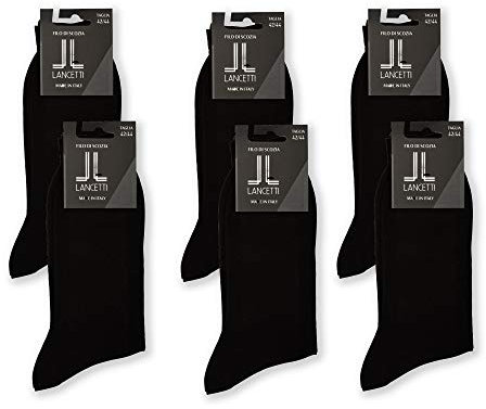 LANCETTI - 6 Paia di Calze Classiche Eleganti per Uomo in Pregiato Cotone Filo di Scozia, Nero, 45-46