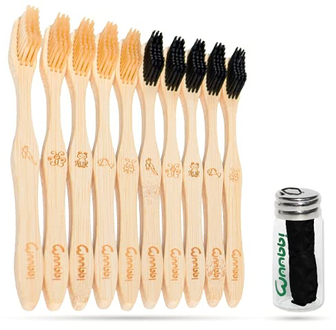 Spazzolino Bamboo Denti 10 Pezzi Setole Morbide e Filo Interdentale in Carbone Attivo Vegetale per Pulizia denti Kit Spazzolini Bamboo Sbiancante Denti Professionale 100% Senza BPA Vegan