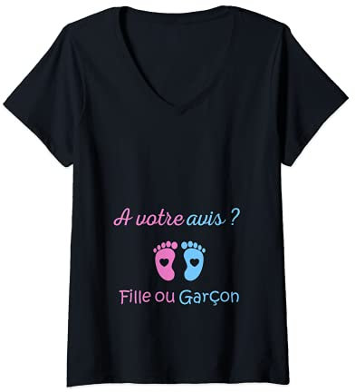 Femme Annonce sexe du bébé Fille ou garçon maman enceinte T-Shirt avec Col en V
