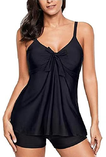 SEDEX Costumi da Bagno Donna Tankini Push up Imbottito Scollo A V Costume Mare Due Pezzi Curvy Sportivo Vestito da Piscina Spiaggia Canottiera Pantaloncino Estivo Beachwear Swimsuit Donne (Nero,M)
