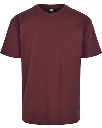 URBAN CLASSICS Camiseta básica de manga corta, cuello redondo normal, de algodón grueso, largo normal, oversized, de hombre, moderna, color rojo, talla XXL