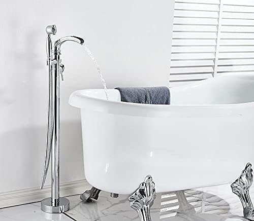 Huin Ensemble de robinets de baignoire cascade Robinet mitigeur de bain au sol Robinet de baignoire de douche à double poignée pour robinets de salle de bain-Chrome