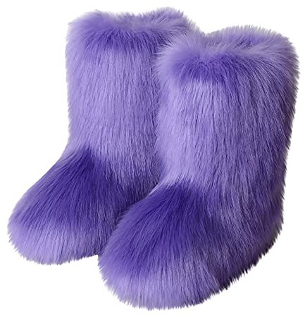 Botte pour Femmes Coloré Chaussons Fausse Fourrure Botte de neige Doublé polaire Chaussons Confortable Chaleureux Antidérapant Intérieur extérieur Maison Pantoufles Chaussures de marche Hiver