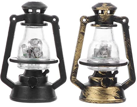 Miniatur Laterne LED Puppenhaus Vintage llampe mit Beleuchtung Puppenstuben Modell Wichtelhaus Ornament Puppenhaus für Mikrolandschaft Puppenhaus Fee Garten Deko 2 Stück