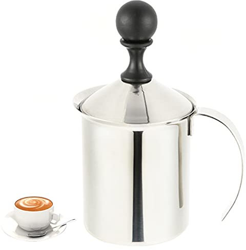 LTLWSH Mousseur A Lait Manuel INOX 400 ML - Emulsionneur Barista Idéal Mousse De Lait Cappuccino Et Latte Macchiato