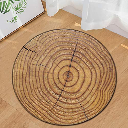 makeups1 Runden Teppiche Weich Groß rutschfest Waschbar Teppich Kinderzimmer, Wohnzimmer Teppiche, geometrische Holzoptik Dunkelbraun ø 100 cm