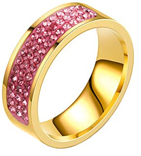 PAURO Unisex Intarsio in Acciaio Inossidabile 3 File Set di FEDI Nuziali per Coppie di zirconi Rossi 12