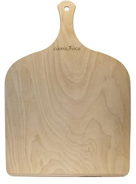 CUORE LAVICO - Pelle à pizza en bois naturel de bosse - Planche à découper et service 30 x 30 cm + manche ergonomique de 11 cm - Fabriqué en Italie