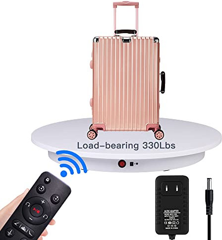 JAYEGT Motorized Rotating Display Stand, 360 Degree Electric Rotating Turntable for Photography Products Display，Live Video Show,Remote Control Angle, Speed，Direction ，16.5inch / 330Lbs Load,White