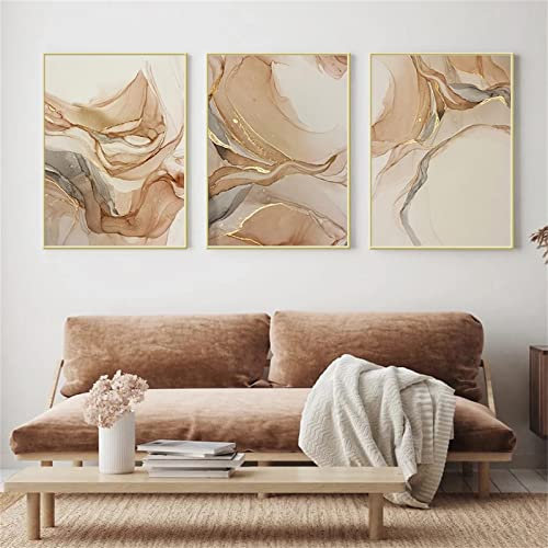 Trayosin 3er Premium Poster Set Gold, Abstrakt Rosenquarz Bilder Deko,Poster Set Skandinavische Deko,Abstrakte Bilder Set Wohnzimmer Deko,Ohne Rahmen (30x40cm)