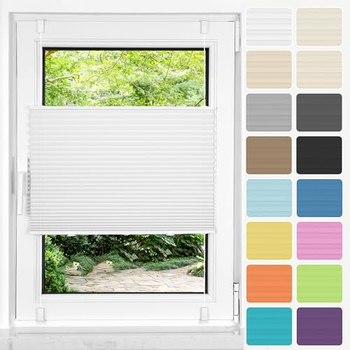 HOMEDEMO Plissee ohne Bohren Klemmfix, B75 x H200 cm Weiß, Faltrollo Plisseerollo Jalousie für Tür & Fenster Blickdicht Sichtschutz Sonnenschutz Rollo