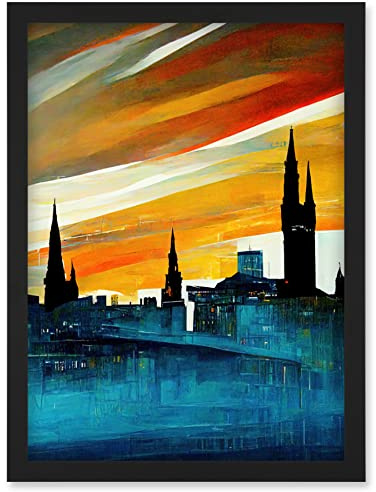 Doppelganger33 LTD Dramatic Glasgow City Skyline Modern Artwork Framed Wall Art Print A4