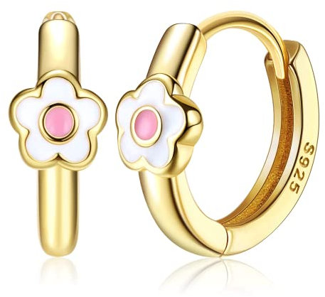 Milacolato Daisy Creolen Ohrringe Kinder Silber 925 Mädchen Hypoallergene 18K Vergoldet Kleiner Creolen Kinder Gold Gänseblümchen Huggie Ohrringe für Mädchen Damen