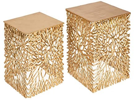 Riess Ambiente filigranes Beistelltisch 2er Set Leaf 33 cm Gold Handarbeit Handmade Couchtische Sofatische Dekotische Wohnzimmertisch Nachttisch Tisch