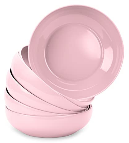 Juego de 6 Piezas de Vajilla Stilo en Plástico Duro Reutilizable e Irrompible para Fiestas y Eventos. Rosa (Plato Hondo 20 cm)