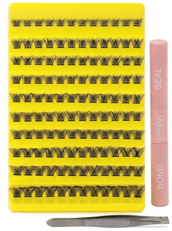 EMEDA Cluster Lashes with bond and seal Applicator Kit 10mm Pestañas en Racimo con pegamento y sellado kit adhesivo y sellado de pestañas con Pestanas clusters (M01 10mm)
