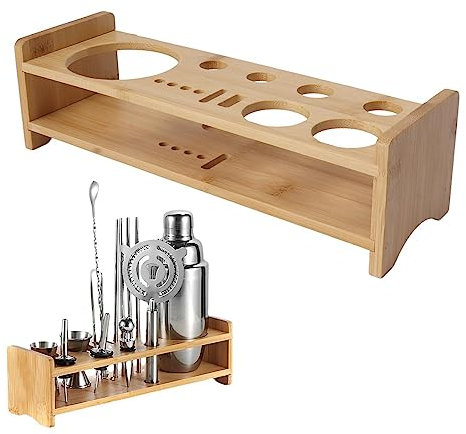 Bartender Kit Stand, Wood Cocktail Shaker Set Storage Stand, Bartending Tool Holder Bar Set Drink Mixer Accessories Set Display Shelf for Bar Home