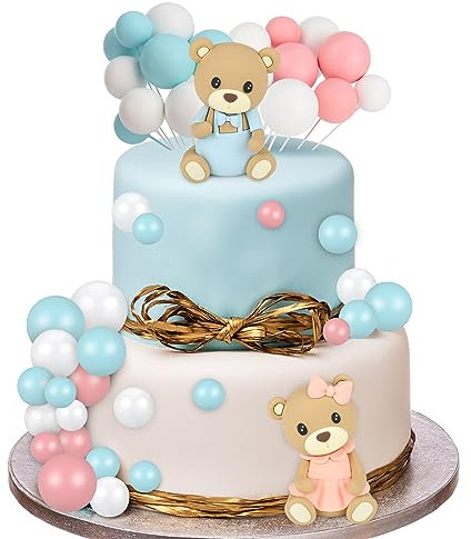 FRIUSATE Baby Shower Cake Decoration Teddy Bear Cake Topper Gender Reveal Cake Decoration Big Bear Baby Shower Party Supplies Teddy Bear Decoration