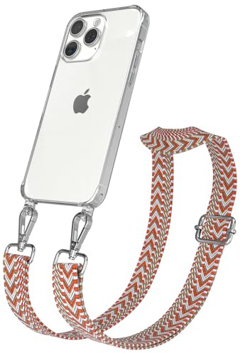 EAZY CASE Handykette - Verstellbares Taschenband kompatibel mit iPhone 15 Pro Max, Schulterriemen, Handykordel mit Silikon Hülle, Umhängetasche, Blau Rot Silber