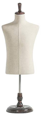 Mannequin Vintage Tischplatte männlich, männliche Kunststoff-Torso-Kleiderform-Display-Büste mit rundem Sockelständer aus Massivholz, weiß