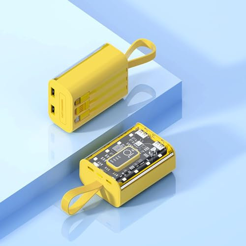 Power Bank Mit 3 Intregierten Kabel 20000mAh Wireless Powerbank Mini Externer Akku Mit LED-Nachtlicht Schnelles Laden Kompatibel Mit Den Meisten Mobiltelefonen Und Tablet-Serien,Yellow