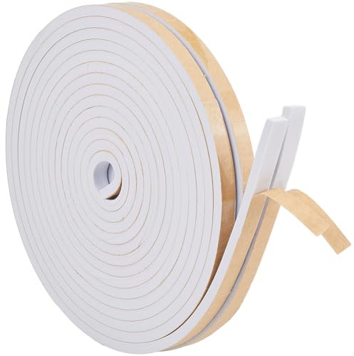GORGECRAFT 10m*10mm*6mm Foam Insulation Tape Self Adhesive White Soundproofing Weather Stripping Cooling Air Conditioning Seal Strip Weather Strip for Doors Windows Sports Equipments