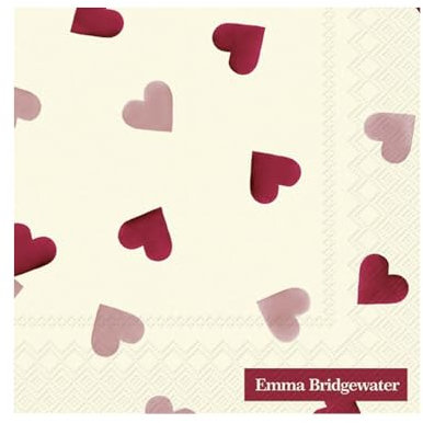 Emma Bridgewater IHR Papierservietten mit rosa Herzen, 25 cm, 20 Stück, 3-lagig