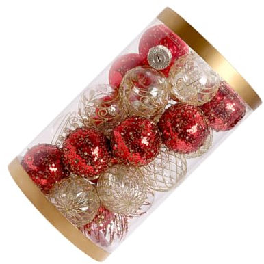 QOKLIYUI Christbaumkugeln für Festliche Feiertagsdekorationen, glitzernde Weihnachtskugeln aus Kunststoff, Christbaumkugeln, rotes Gold
