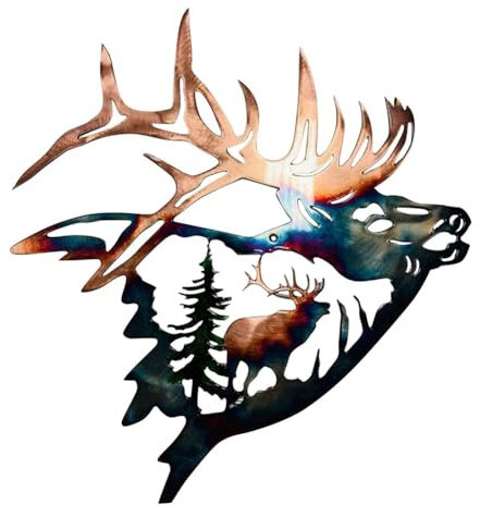 MANDDLAB Metall-Wanddekoration, Elch-Wandkunst, Skulptur, Silhouette, mit rustikalem Hüttendekor-Finish C