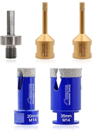 SHDIATOOL Perets diamantato Sega a fori Tagliapiastrelle 6mm/6mm/20/35mm con filo M14 per piastrelle di porcellana Marmo Ceramica Granito e adattatore a coda esagonale