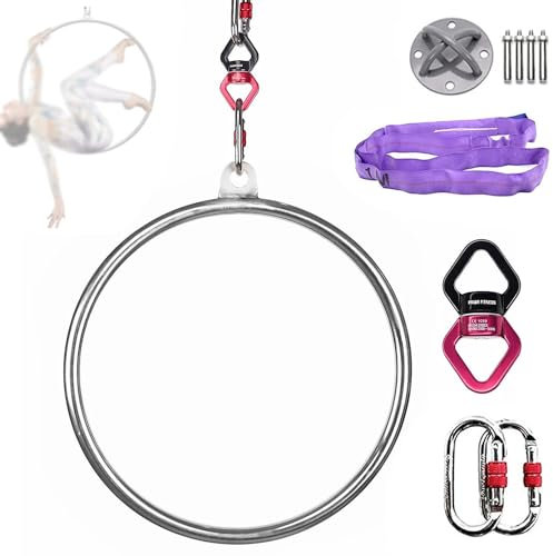Qiang Aerial Yoga-Ringe Aerial Hoop Ring Aerial Hoop Lyra Aerial Yoga Ausrüstung Zirkusluftausrüstung,für Aerobic Lyra Yoga Akrobatik,Tragfähigkeit:1132 LBS (600kg),Diameter-100cm
