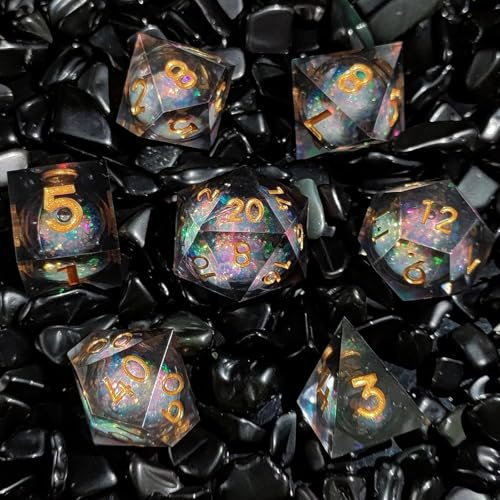 ORUZA 7 Stück Polyedrische DND Würfel Set Liquid D&D Core Würfel D4 D6 D8 D10 D12 D20 D% Treibsand Spielwürfel für Dungeons and Dragons RPG MTG Pathfinder Rollenspiele Spielwürfel