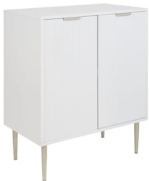 Beliani Sideboard weiß/Gold MDF Metallbeine 2 geriffelte Türen modern Soho