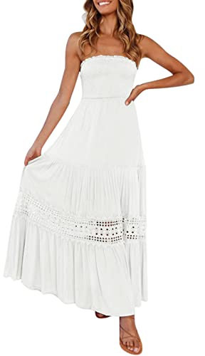 Robe de Plage d'Été Bandeau Sans Bretelles - Ligne A Fluide Maxi Dos Nu - Tunique Élégante à Volants et Bordure en Dentelle pour Fête et Loisirs