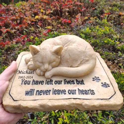 Personalisierte Katze Garten Statue Haustier Memorial Geschenke Cat Memorial Outdoor Stein oder Katze Grab Marker Statue Haustier Verlust Geschenke Wasserdichte und wetterfeste Katze Plakette Personal